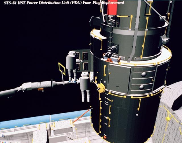 NASA image: Computer-generated scenes depicting the HST capture and EVA repair mission