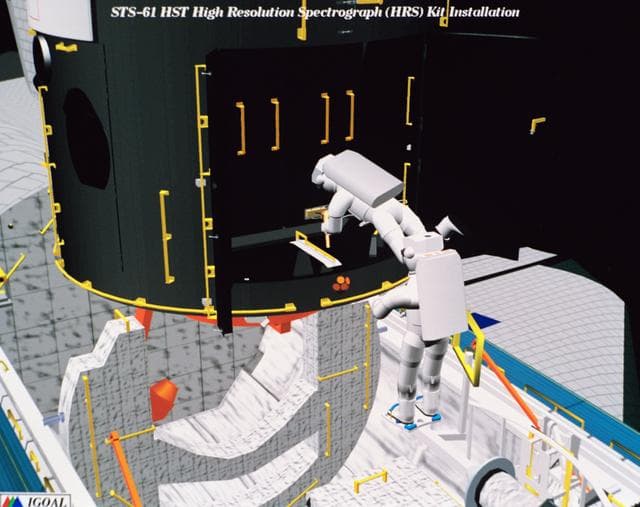 NASA image: Computer-generated scenes depicting the HST capture and EVA repair mission