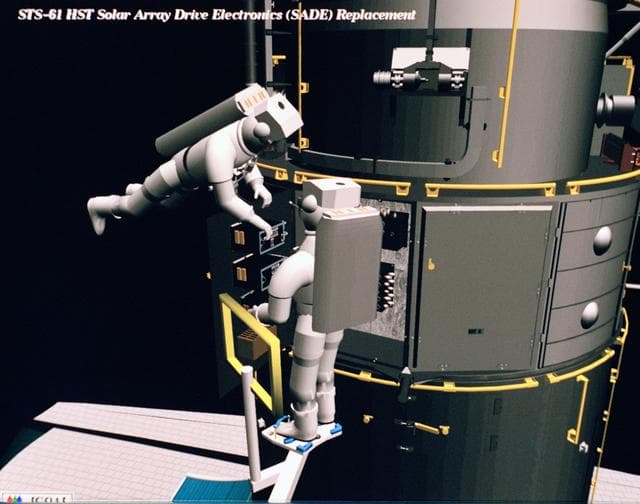 NASA image: Computer-generated scenes depicting the HST capture and EVA repair mission
