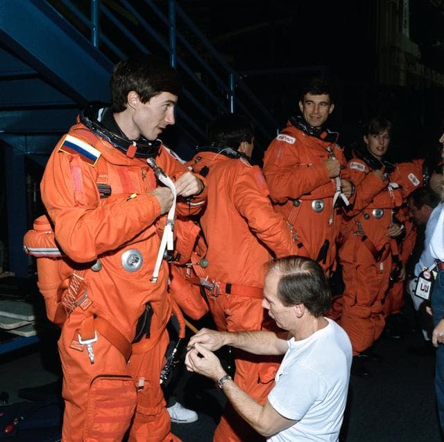STS-60 crew during egress training