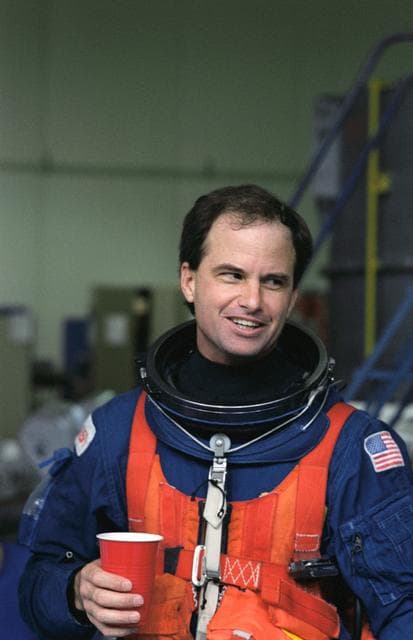NASA image: Astronaut Kevin Chilton takes a break during bailout training