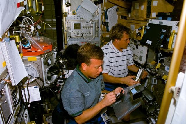 NASA image: STS-95 crew in Spacehab