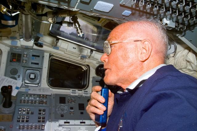 NASA image: Glen and Brown on aft flight deck