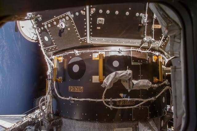 NASA image: PMA2 panel PMA2/02-06 with connectors and cables visible