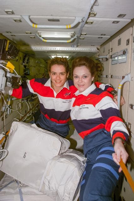 NASA image: Julie Payette and Tamara Jernigan in FGB/Zarya module