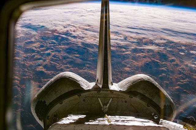 NASA image: View of the Discovery payload bay from the aft flight deck windows