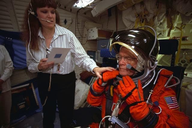 NASA image: John Glenn during preflight training for STS-95
