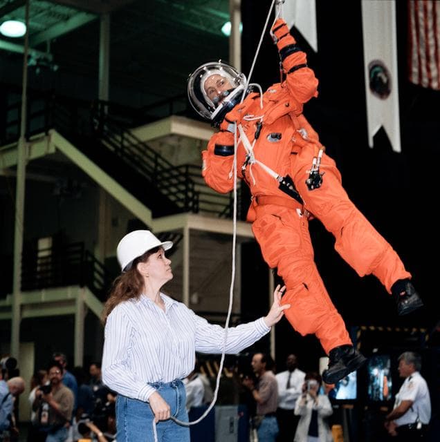 NASA image: STS-95 crew training - emergency egress training at bldg 9