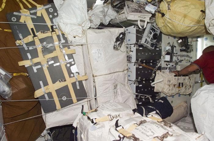 NASA image: Stowage items temporarily on STS-98 orbiter Atlantis