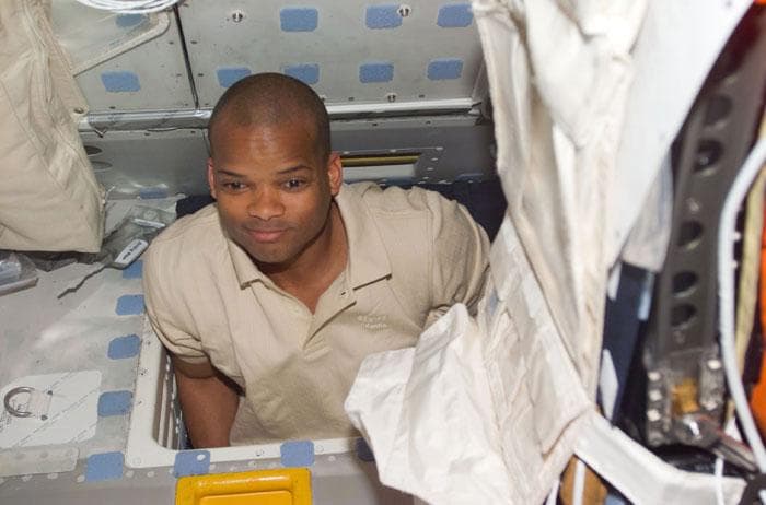 NASA image: MS Curbeam in interdeck hatch on Atlantis