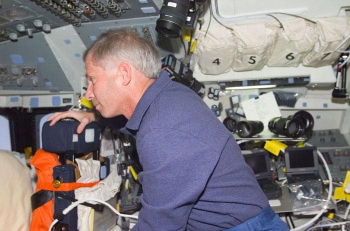 NASA image: CDR Cockrell on flight deck prior to rendezvous and docking