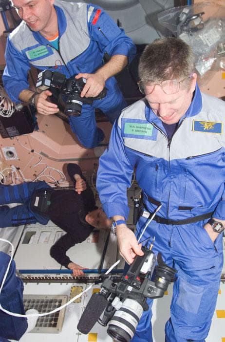 NASA image: Expedition One crewmembers with cameras