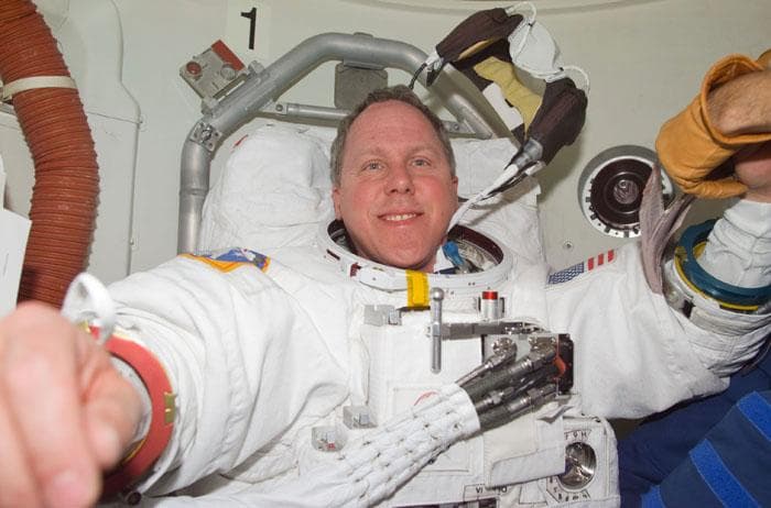 NASA image: MS Jones in Airlock prior to second EVA