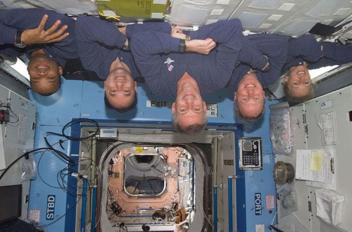 NASA image: STS-98 crew takes a break in the U.S. Laboratory / Destiny module