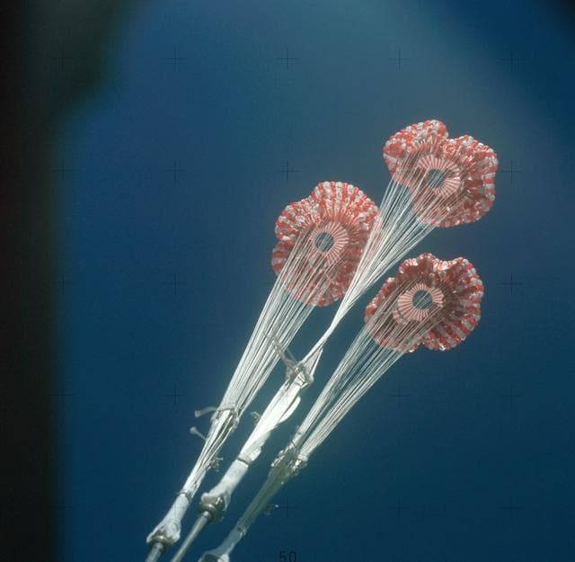 NASA image: View of the parachutes of Skylab 3 command module during splashdown