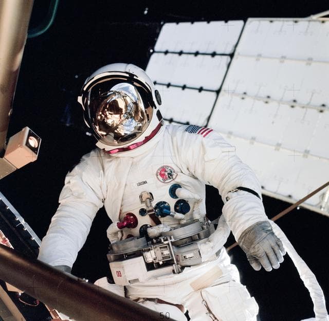 NASA image: Astronaut Jack Lousma participates in EVA to deploy twin pole solar shield
