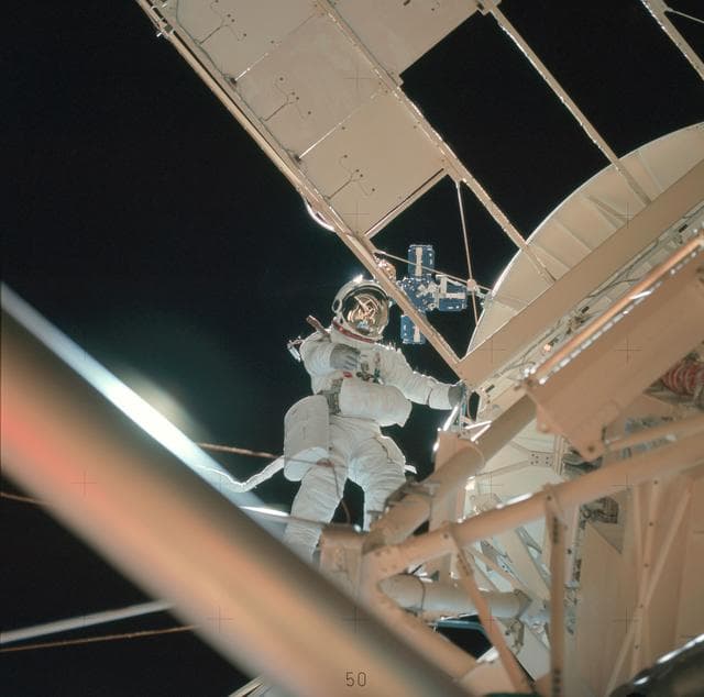 NASA image: Astronaut Owen Garriott participates in EVA to deploy twin pole solar shield
