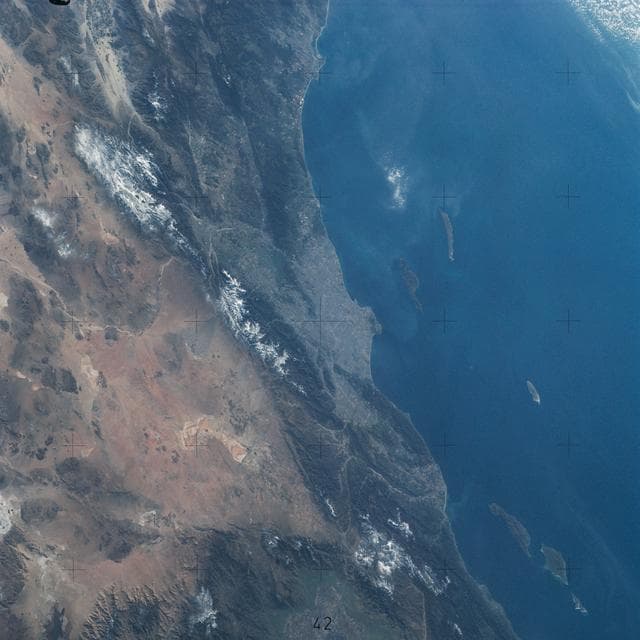 NASA image: Pacific Coast of Southern California including Los Angeles and San Diego