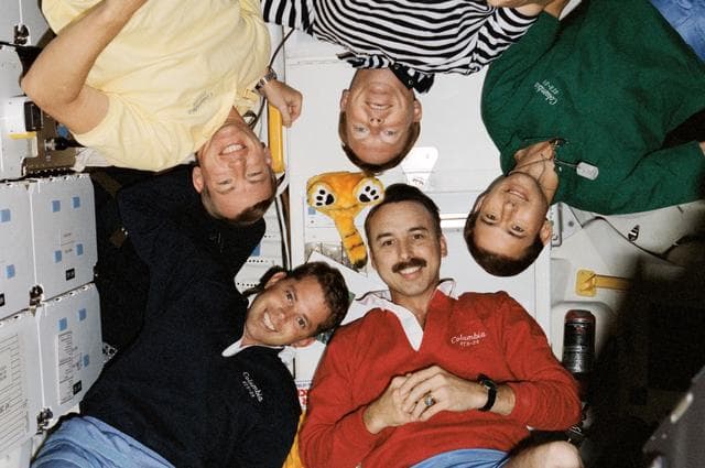 NASA image: STS-28 Columbia, OV-102, crewmembers pose for group portrait on middeck