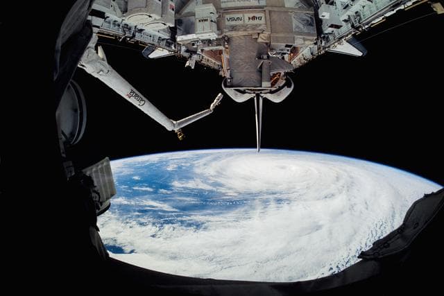 NASA image: Fish-eye view of Hurricane Kenneth in the Pacific Ocean