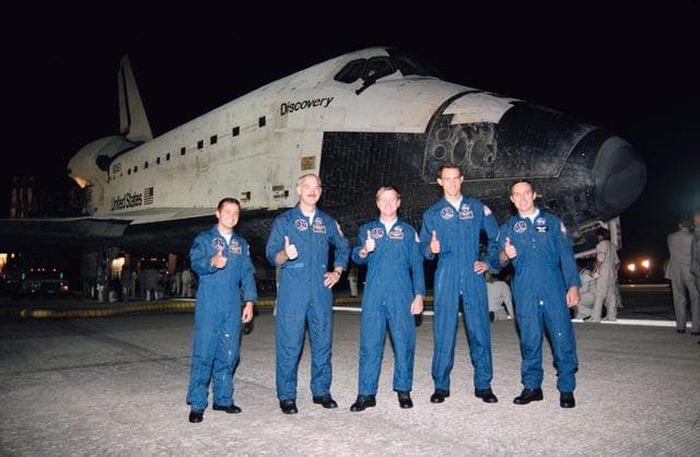NASA image: STS-51 Discovery crew during post-landing at KSC