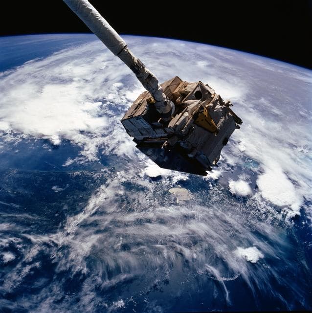 NASA image: During STS-57, EURECA is grappled by OV-105's RMS end effector