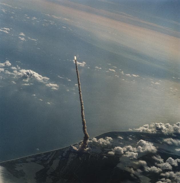 NASA image: Distant view of STS-58 Columbia launch from Shuttle Training Aircraft