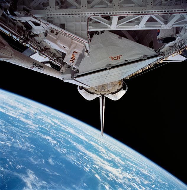 NASA image: View of STS-59 Endeavour's payload bay featuring Space Radar Laboratory