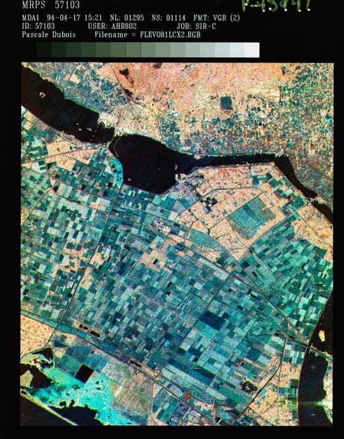 NASA image: Three frequency false color image of Flevoland, the Netherlands