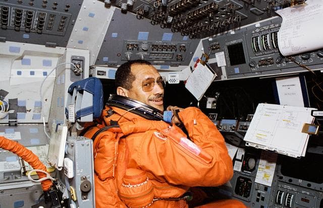 NASA image: Various views of the STS-60 crew during deorbit preparations