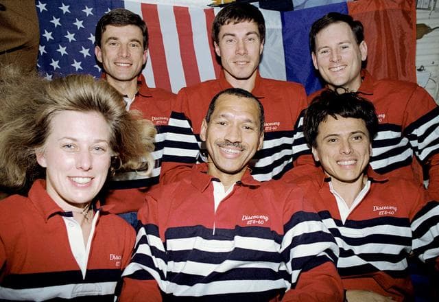 NASA image: In-flight portrait of the STS-60 crew