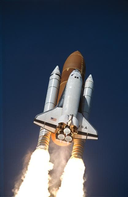NASA image: Columbia in blue sky after the STS-62 launching