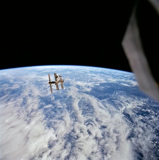 NASA image: Mir space station as seen from STS-63 Discovery