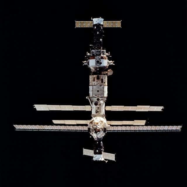 NASA image: Mir space station as seen from STS-63 Discovery