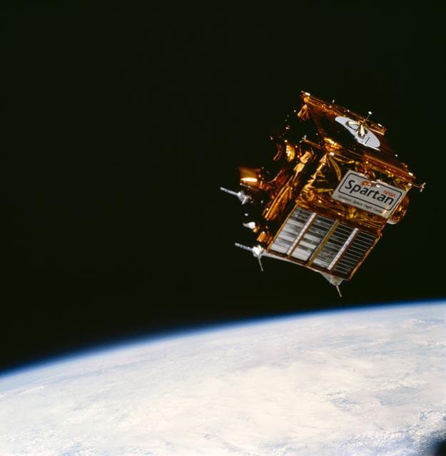 NASA image: SPARTAN 204 freeflying during STS-63 mission