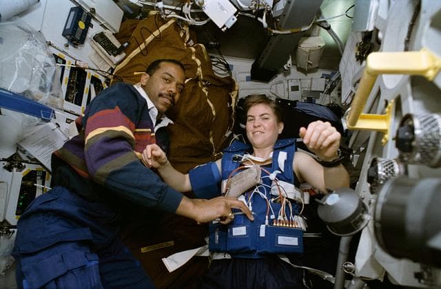 NASA image: Astronaut Harris checks response of muscles to microgravity