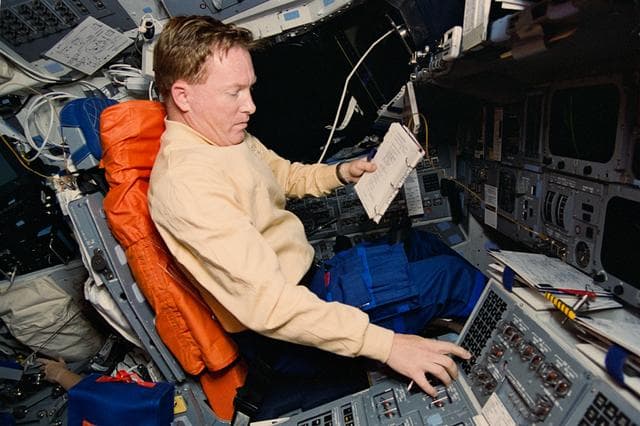 NASA image: Astronaut Richards initiates thruster firing during SPIFEX operations