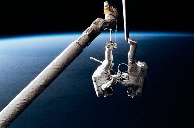 NASA image: PC Lee and MS Meade testing the SAFER