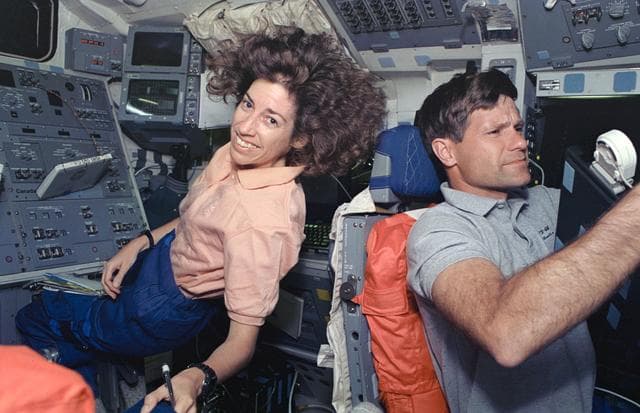 NASA image: Astronaut Ellen Ochoa at RMS controls on aft flight deck