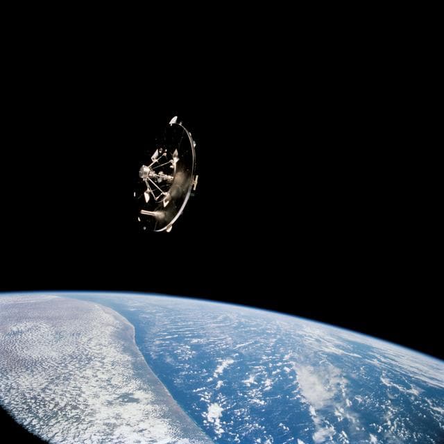 NASA image: The Wake Shield Facility moves away from the space shuttle