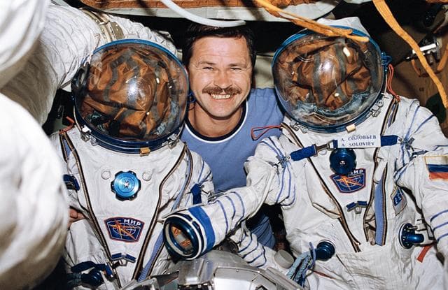 NASA image: Cosmonaut Budarin with Russian space suits