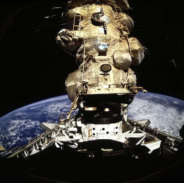 NASA image: View of Mir docked with Atlantis