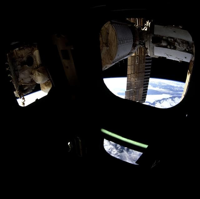 NASA image: View of Mir docked with Atlantis