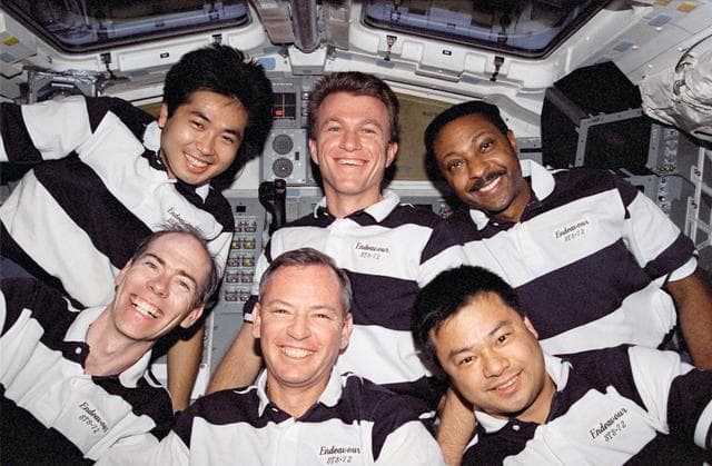 NASA image: STS-72 crew portrait taken in flight deck