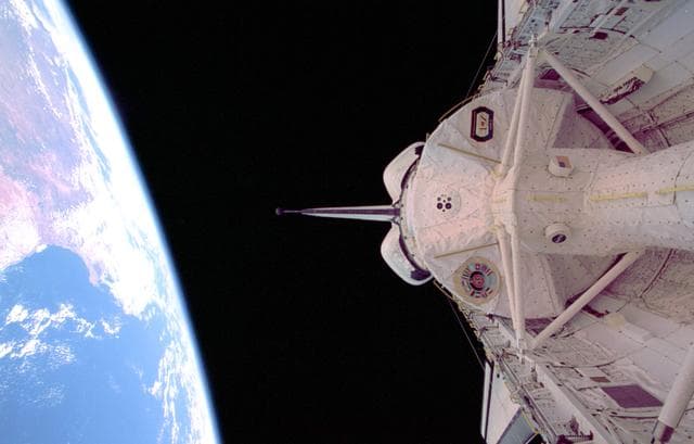NASA image: Payload bay with Spacelab pointing to Earth's surface