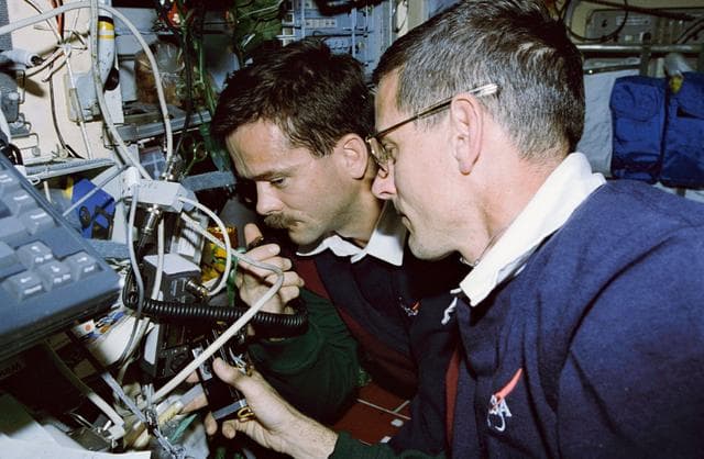 NASA image: STS-74 crewmembers in Mir space station