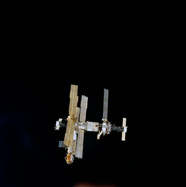 NASA image: View of complete Mir Space Station after undocking
