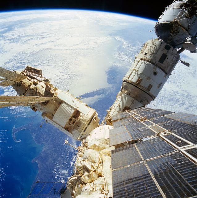NASA image: Mir space station as seen from shuttle Atlantis