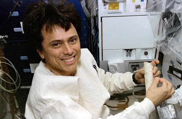 NASA image: Astronaut Chang-Diaz making burritos in space