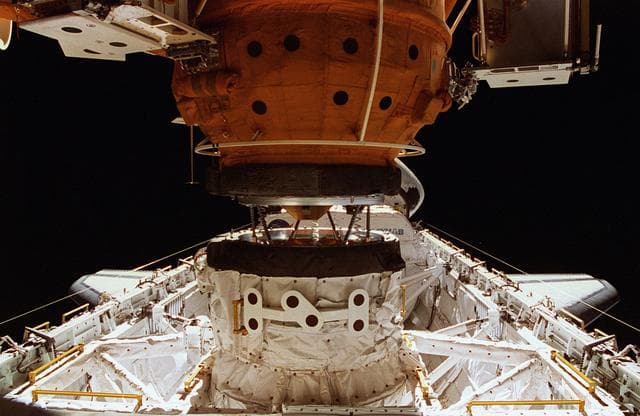 NASA image: View of APAS during docking with Mir Space Station